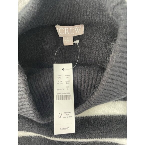 J. Crew Womens Chunky Crewneck Black White Sweater in Supersoft Yarn Size L, NWT - Picture 8 of 9